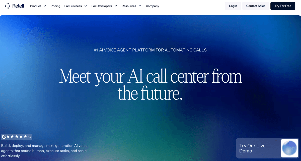 Retell AI Webpage