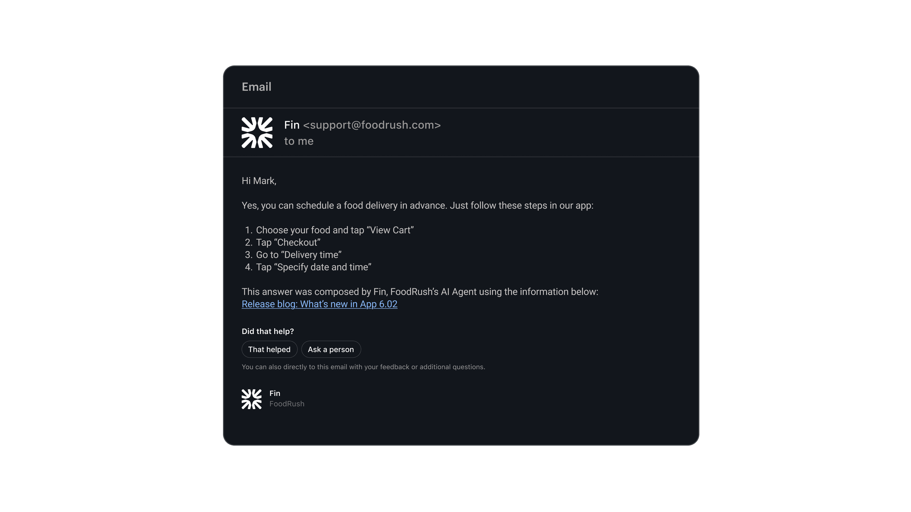 Fin over email